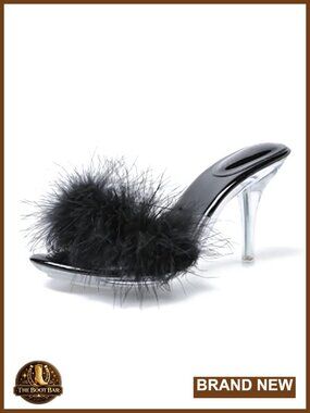 Faux Fur Clear Heel Stiletto Mule Sandals Open Toe Slip On Party Heels
